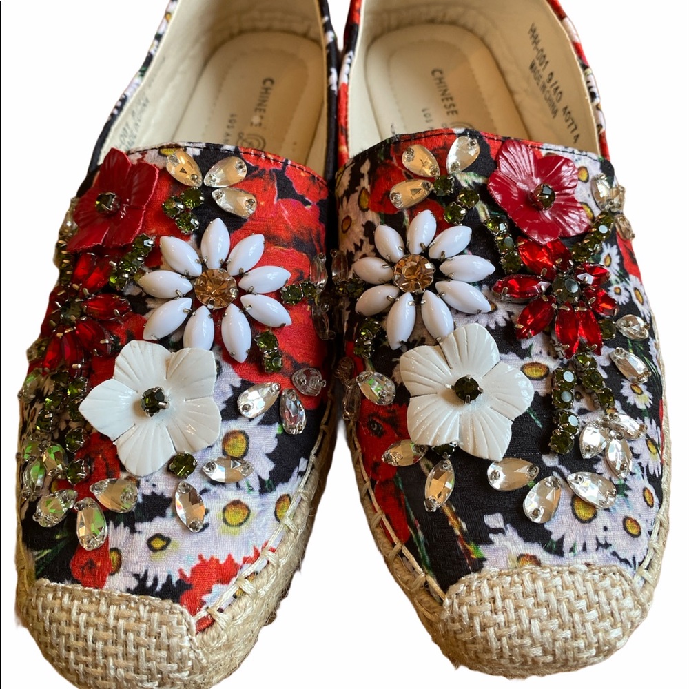 Chinese Laundry Women's Hayden Ballet Flat Red Floral US Size 9‎ Beaded Eclectic